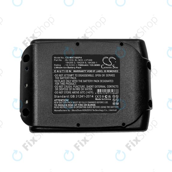 Batteria per Makita 18V, BL1830, BL1835, LXT400, 194205-3, 194204-5, 194309-1, Li-Ion, 7500mAh, 18.0V, HQ