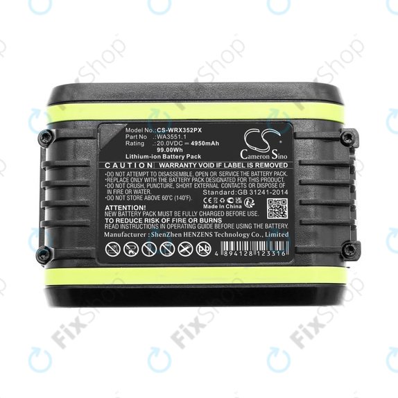 Batteria per Worx WX800.9 MAX, WX-JCR.9, WA3551.1, Li-Ion, 4950mAh, 20V, HQ