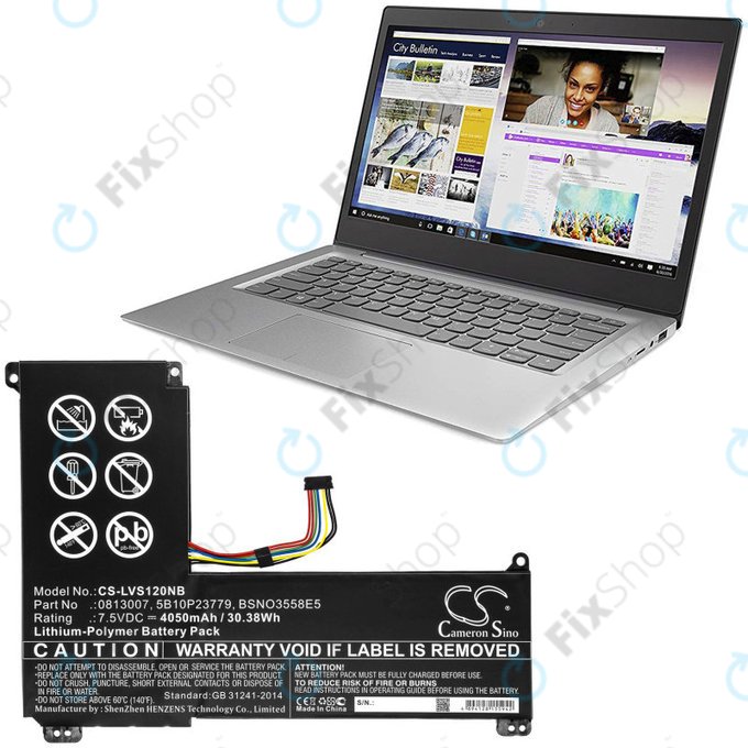 Batteria per Lenovo IdeaPad 120S, 0813007, Li-Pol, 4050mAh, 7.5V, HQ