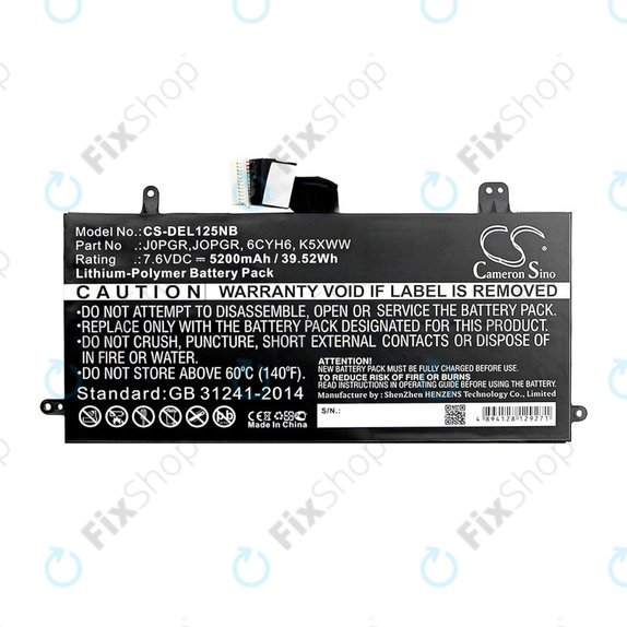 Batteria per Dell Latitude 5290, Latitude 12 5285, J0PGR, Li-Pol, 5200mAh, 7.6V, HQ