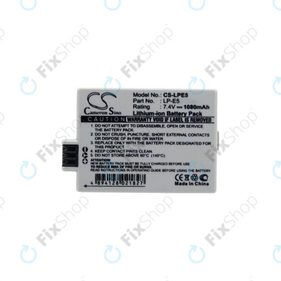 Batteria per Canon EOS 450D, 500D, 1000D, Kiss F, Kiss X2, Kiss X3, Rebel T1i, XS, XSi, LP-E5, Li-Ion, 1080mAh, HQ