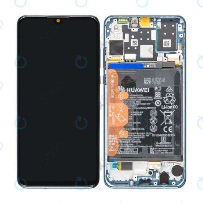 Schermo per Huawei P30 Lite, Vetro touch con cornice, batteria, Peacock Blue, 02352RQA, Genuine Service Pack