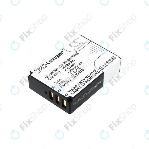 Batteria per Kodak PIXPRO S1, AZ651, AZ652, AZ901, LB-070, Li-Ion, 1150mAh, 7.4V, HQ