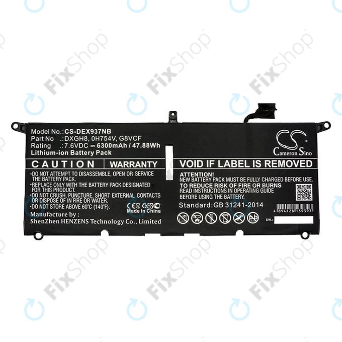 Batteria per Dell XPS 13 9370, DXGH8, Li-Ion, 6300mAh, 7.6V, HQ