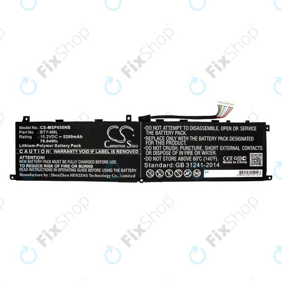 Batteria per MSI GS65 Stealth Thin, PS63, P65 Creator 8RF, BTY-M6L, Li-Pol, 5200mAh, 15.2V, HQ