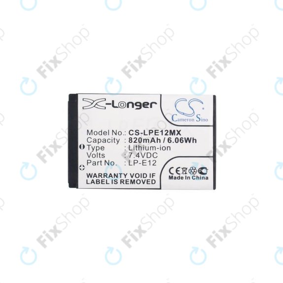Batteria per Canon EOS 100D, M, M2, M10, M50, M100, Kiss X7, SL1, PowerShot SX70 HS, Rebel SL1, LP-E12, Li-Ion, 820mAh, HQ