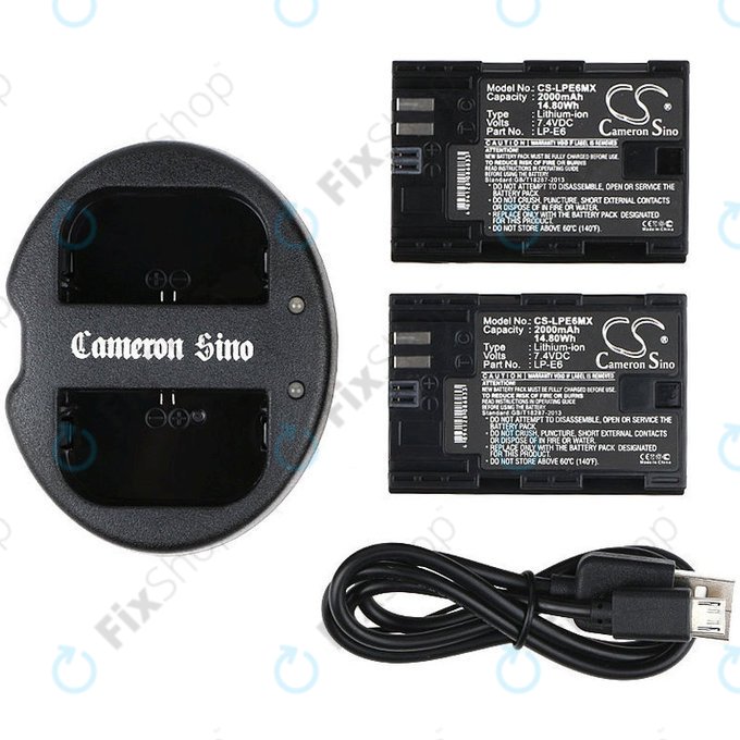 Batteria per Canon EOS 5D Mark II, EOS 7D, 2000mAh, Li-Ion, 7.4V, LP-E6, 2pz con caricabatterie, HQ