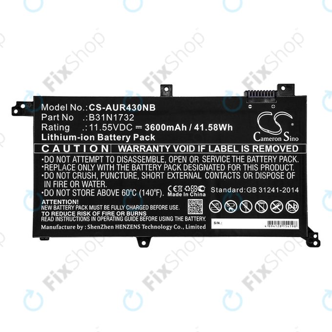 Batteria per Asus VivoBook S14, S430FA, B31N1732, Li-Ion, 3600mAh, 11.55V, HQ