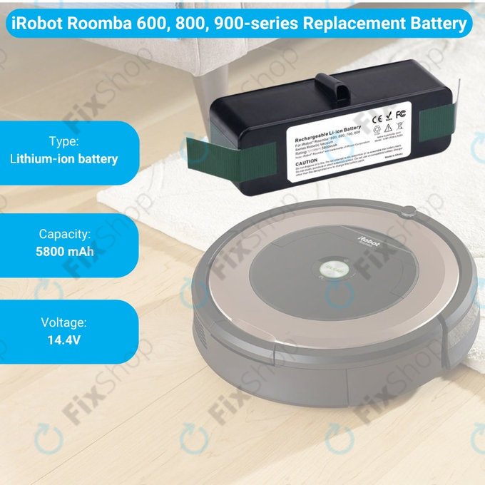 Batteria per iRobot Roomba 600, 800, 900-seriess, 4502233, 4374392, 2130LI, Li-Ion, 5800mAh, 14.8V