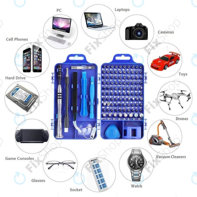 Set di cacciaviti e bit di precisione per riparazione cellulari, PC ed elettronica 115 in 1, Kingsdun