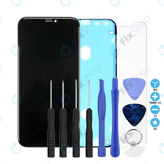 Schermo In-Cell per iPhone XR, Vetro touch con cornice, Adesivo (Adhesive), Vetro temperato, Kit di attrezzi, FixPremium