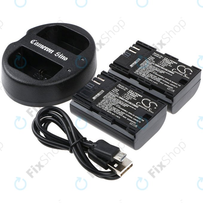 Batteria per Canon EOS 5D Mark II, EOS 7D, 2000mAh, Li-Ion, 7.4V, LP-E6, 2pz con caricabatterie, HQ