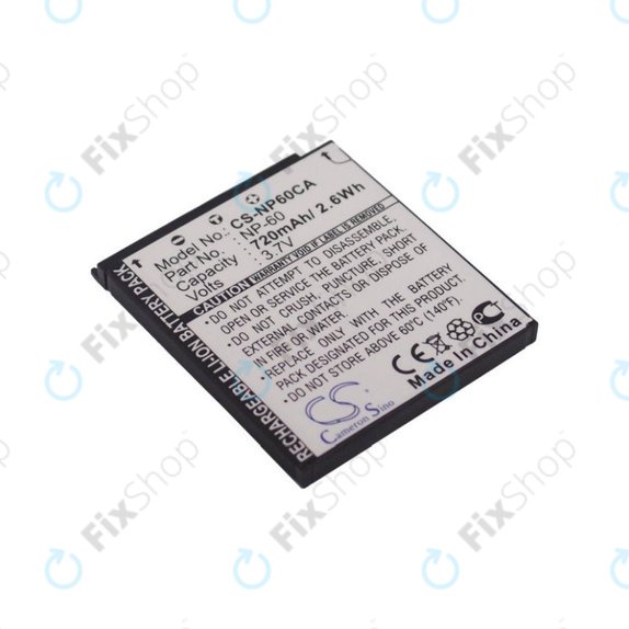 Batteria per Casio Exilim Zoom EX-Z19, EX-Z85, EX-Z9, NP-60, Li-Ion, 720mAh, 3.7V, HQ