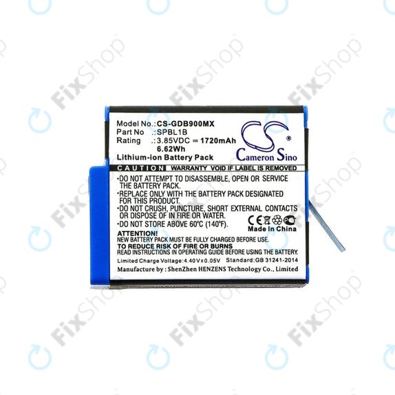 Batteria per Gopro Hero 9, 11, SPBL1B, Li-Ion, 1720mAh, 3.85V, HQ