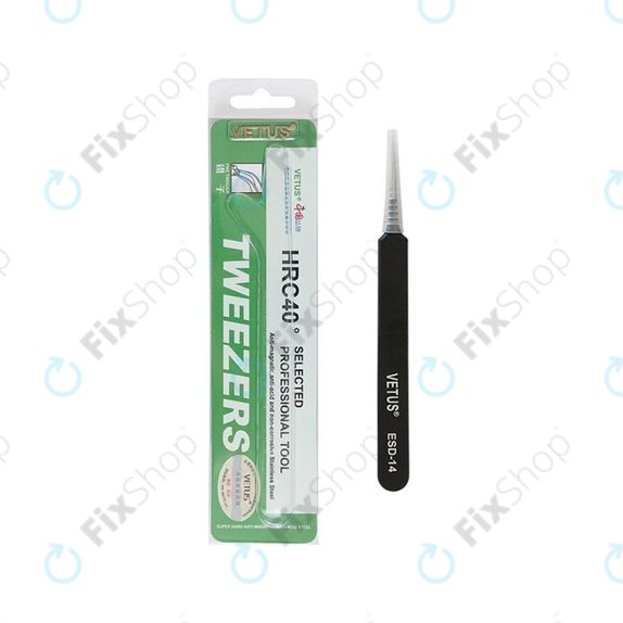 Pinzetta metallica antistatica con punta dritta appuntita 110 mm, Vetus ESD-14