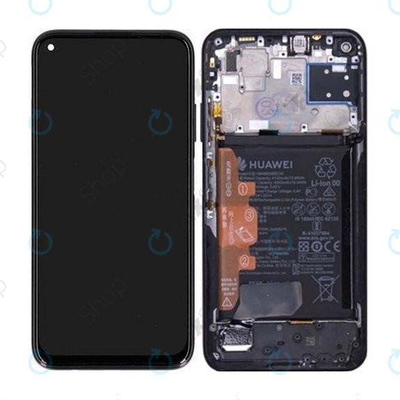 Schermo per Huawei P40 lite, Vetro touch con cornice, batteria, Midnight Black, 02353KFU, Genuine Service Pack