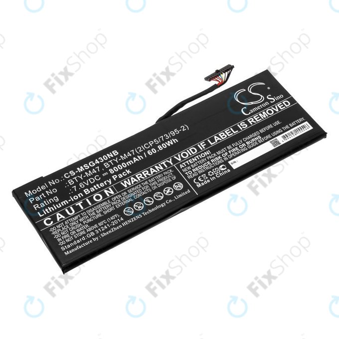 Batteria per MSI GS40, GS43, MS14, BTY-M47, Li-Ion, 8000mAh, 7.6V, HQ
