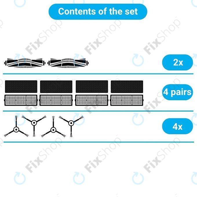 Set di ricambio per Xiaomi Viomi S9, Proscenic M7 Pro, M7 Max, M8 Pro (2x Spazzole principali, 4x Filtri, 4x Spazzole laterali)