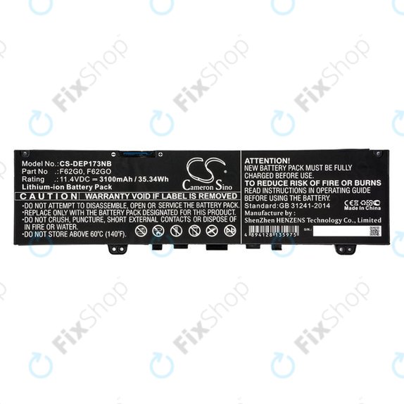 Batteria per Dell Inspiron 13, 7373, Vostro 13, F62G0, Li-Ion, 3100mAh, 11.4V, HQ