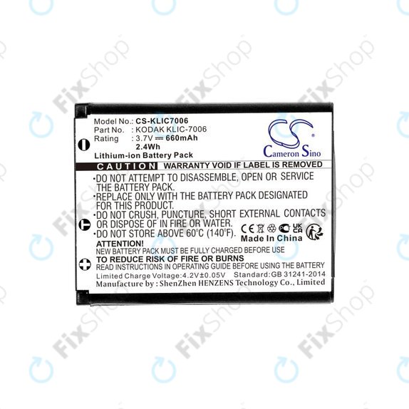 Batteria per Kodak EasyShare, LB-012, KLIC-7006, Li-Ion, 660mAh, 3.7V, HQ