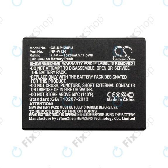 Batteria per Fujifilm FinePix, NP-W126, NP-W126S, Li-Ion, 1020mAh, 7.4V, HQ
