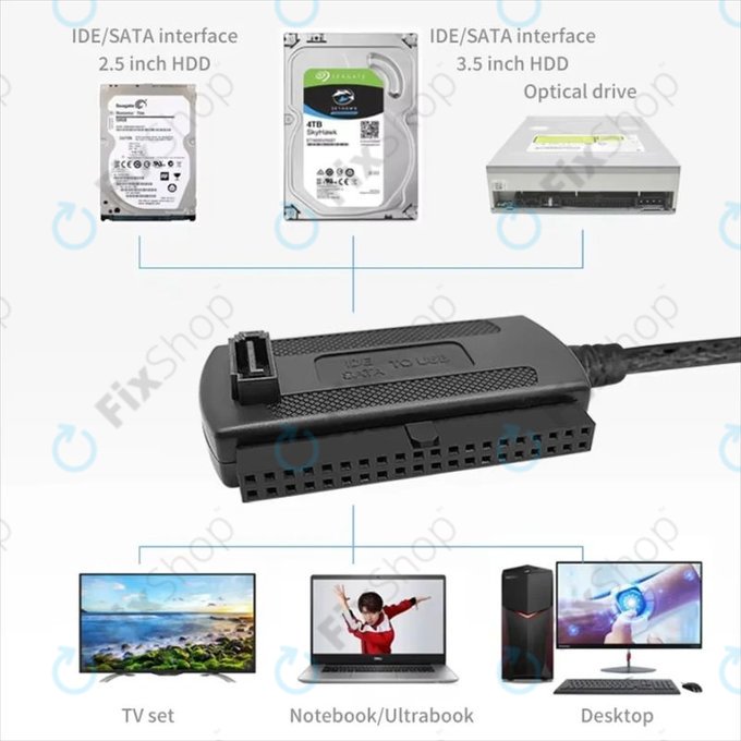 Adattatore USB 2.0 a IDE / SATA per HDD/SSD da 2,5" e 3,5", con alimentatore EU
