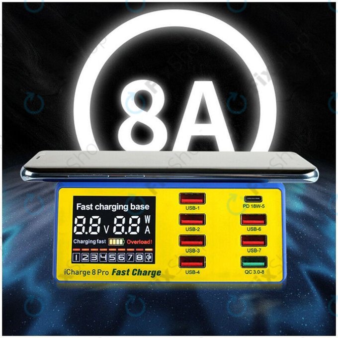 Stazione di ricarica USB con USB-C, USB 3.0 e caricatore wireless, Mechanic iCharge 8 Pro