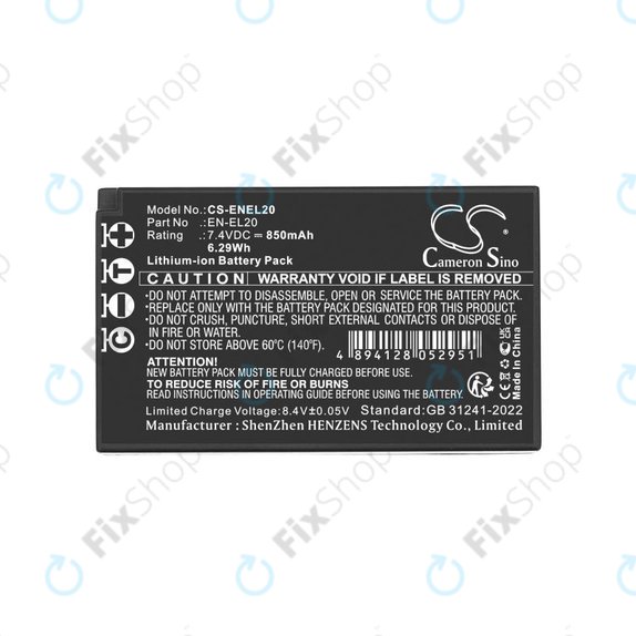 Batteria per Nikon Coolpix A, EN-EL20, Li-Ion, 850mAh, 3.7V, HQ