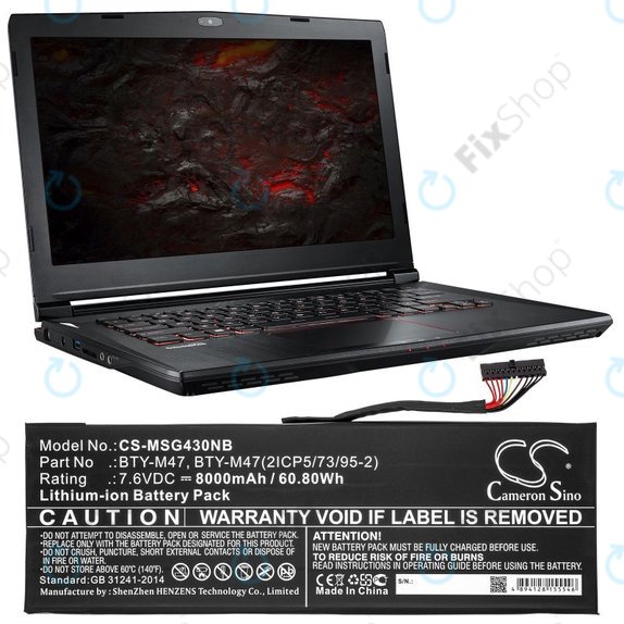 Batteria per MSI GS40, GS43, MS14, BTY-M47, Li-Ion, 8000mAh, 7.6V, HQ