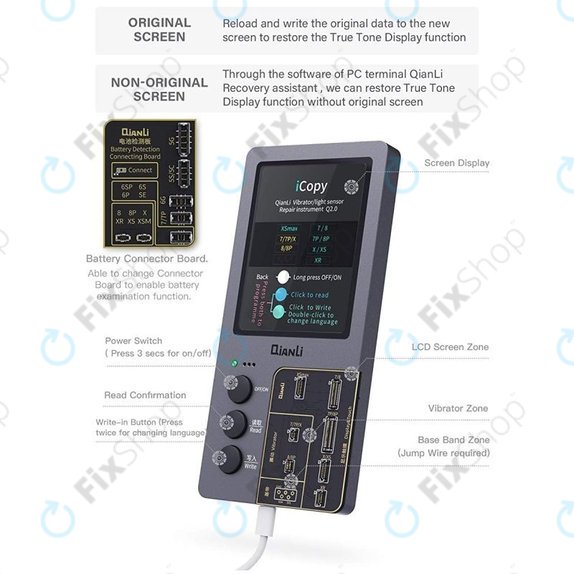 Programmatore True Tone, sensore di luminosità, vibrazione e tester batteria per iPhone 7 - 11 Pro Max, QianLi iCopy Plus 2.2