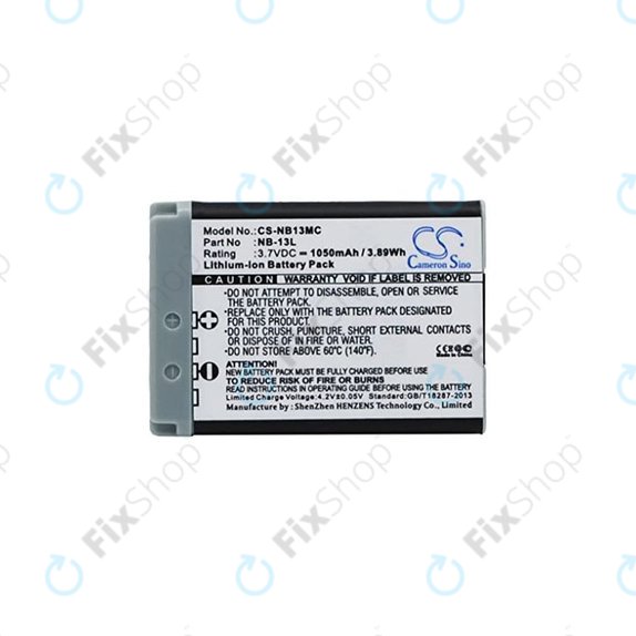 Batteria per Canon Powershot G5X, G7X, G7X M2, G7X M3, G9X, G9X M2, PowerShot SX620HS, SX720HS, SX730HS, SX740HS, NB-13L, Li-Ion, 1050mAh, HQ