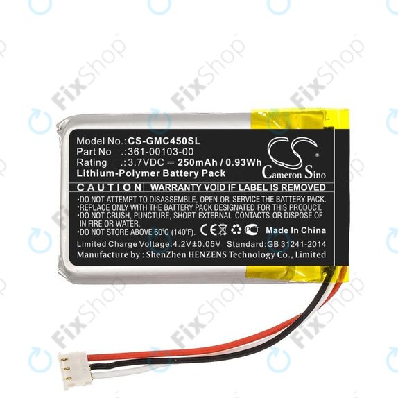 Batteria per Garmin DashCam 45, DashCam 46, DashCam 55, DashCam 56, DashCam 66, 361-00103-00, Li-Pol, 250mAh, 3.7V, HQ