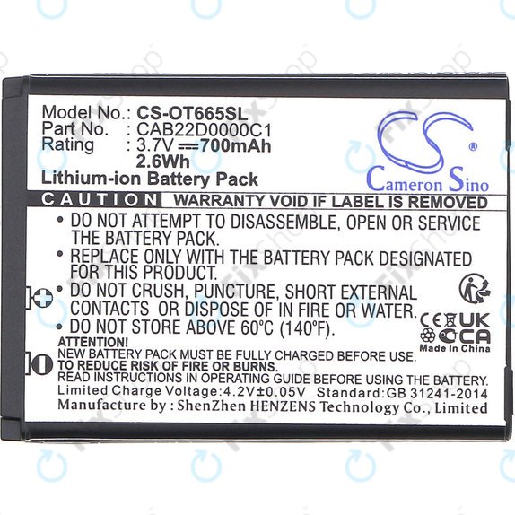Batteria per Alcatel One Touch 2010D, CAB22D0000C1, Li-Ion, 3.7V, 700mAh, HQ