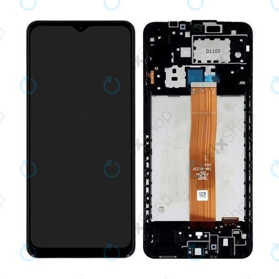 Schermo per Samsung A12 A125F, A022F, Black, Vetro touch con cornice, GH82-24490A, GH82-24491A, Genuine Service Pack