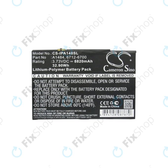 Batteria A1484 per Apple iPad Air, iPad (5th Gen 2017), iPad (6th Gen 2018), 6712-6700, 8820mAh, HQ