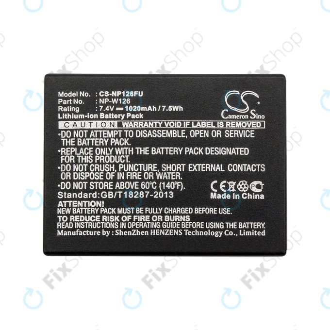 Batteria per Fujifilm FinePix, NP-W126, NP-W126S, Li-Ion, 1020mAh, 7.4V, HQ