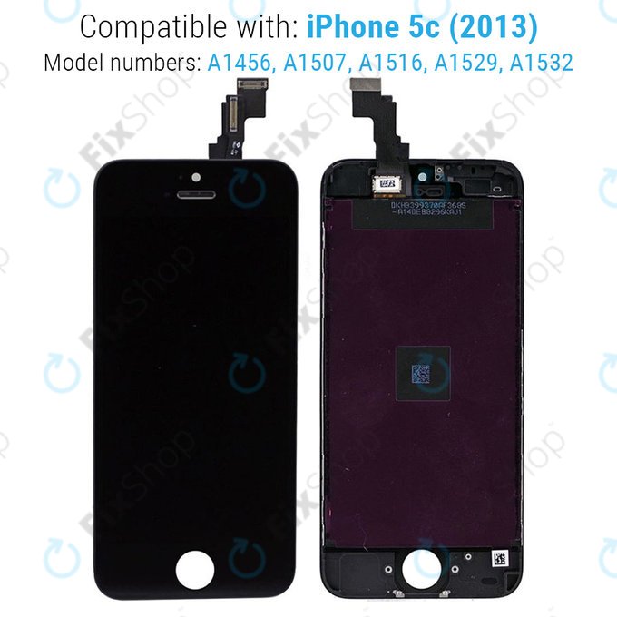 Schermo per iPhone 5C, Black, Vetro touch con cornice