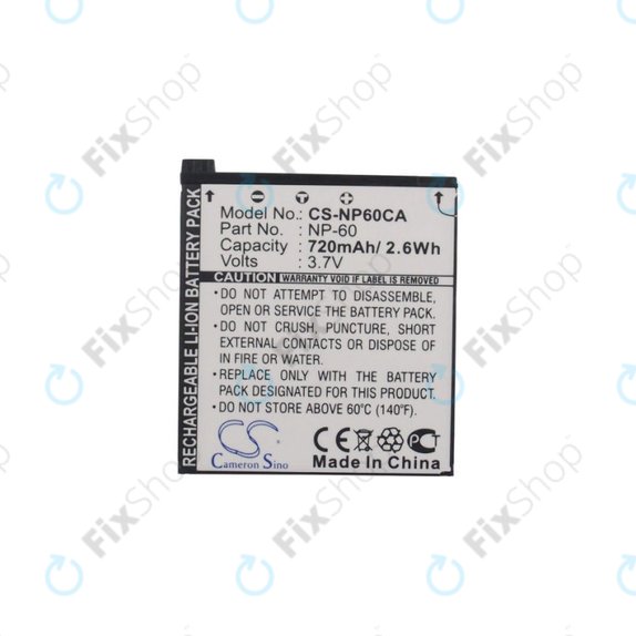 Batteria per Casio Exilim Zoom EX-Z19, EX-Z85, EX-Z9, NP-60, Li-Ion, 720mAh, 3.7V, HQ