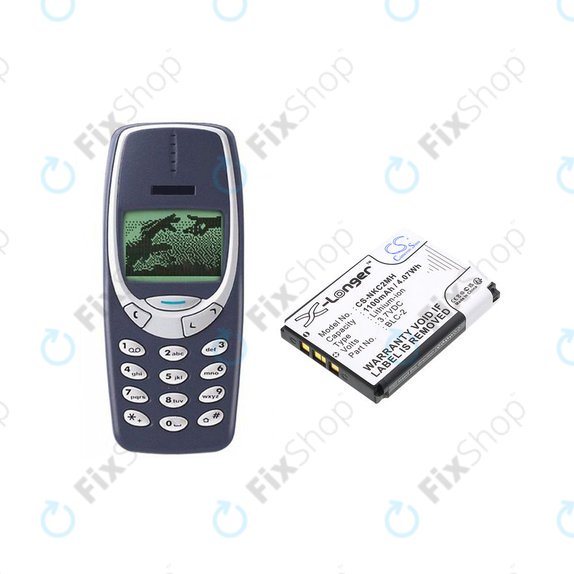 Batteria per Nokia 3310, 3330, 1220, 1260, 3560, 5510, 6650, 6800, BLC-2, Li-ion, 3.7V, 1100mAh, HQ