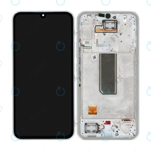 Schermo per Samsung A34 5G A346B, Silver, Vetro touch con cornice, GH82-31200B, GH82-31201B, Genuine Service Pack