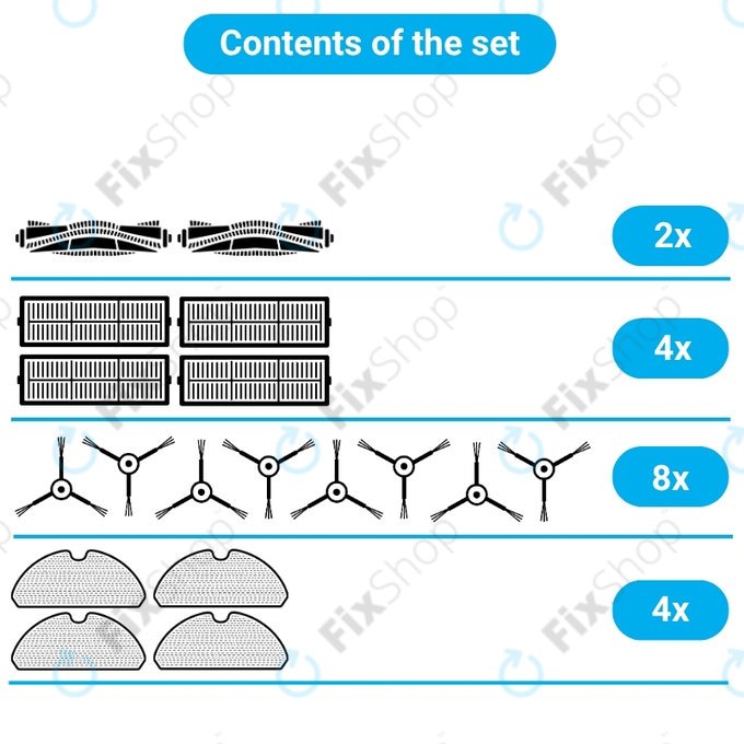 Set di ricambi per ETA Falco Smart, Silvercrest SSR A1 SSR AL1, Tesla Robostar T83 (2x spazzola principale, 4x filtro, 8x spazzola laterale, 4x panno mop)