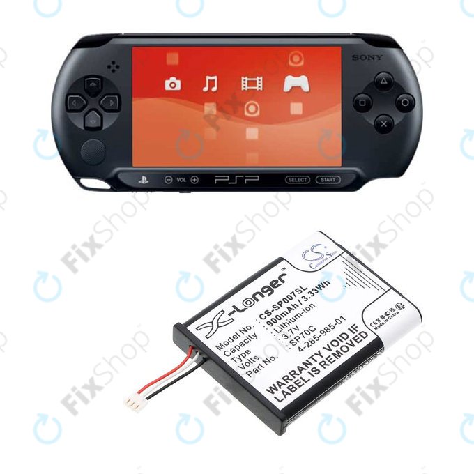 Batteria per Sony PSP E1000, E1002 E1004 E1008 SP70C, Li-Ion, 900mAh, 3.7V, HQ