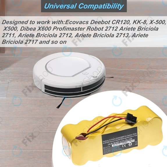 Batteria per Ecovacs Deebot CR120, KK-8, X500, LP43SC2000P, Ni-MH, 3000mAh, 14.4V