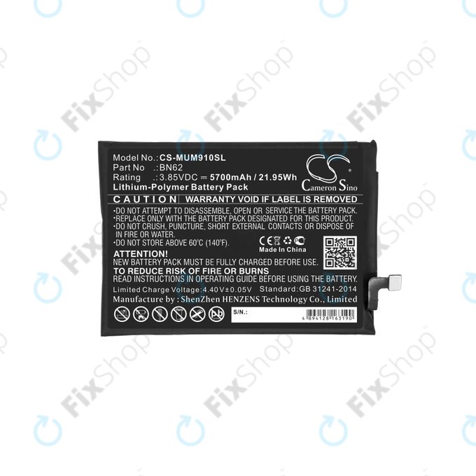 Batteria per Poco M3, Redmi Note 9 4G, 5700mAh, Li-Pol, 3.85 V, BN62, HQ