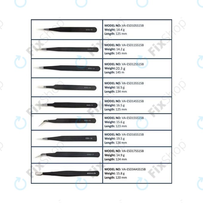 Set di pinzette antistatiche ESD in acciaio inox 9 in 1