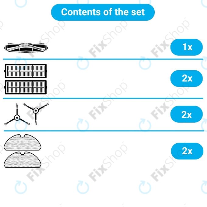 Set di ricambio per Xiaomi Dreame D9 Max Gen2, D10s, D10s Pro (1x spazzola principale, 2x filtro, 2x spazzola laterale - Black, 2x panno lavapavimenti)