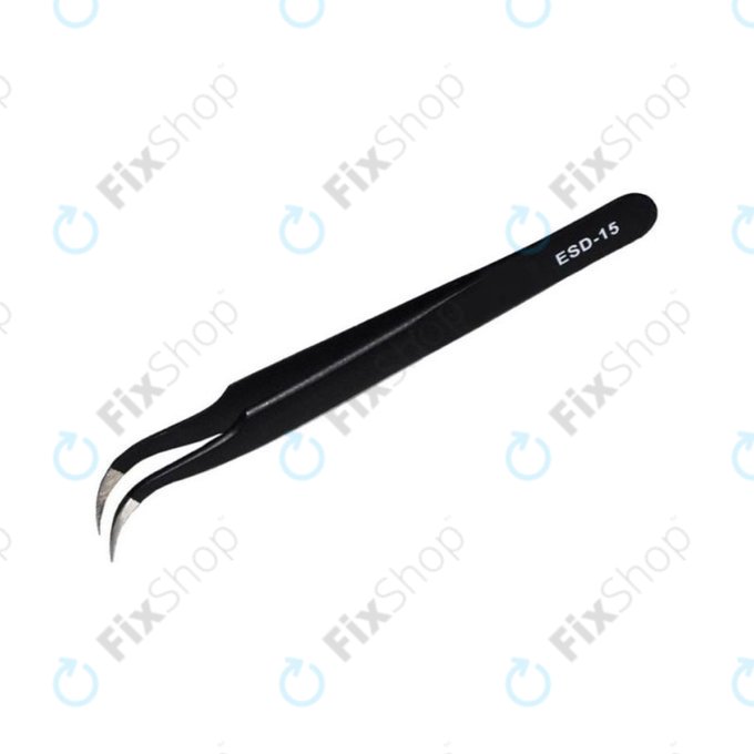 Pinzetta metallica antistatica con punta curva 120 mm, Vetus ESD-15