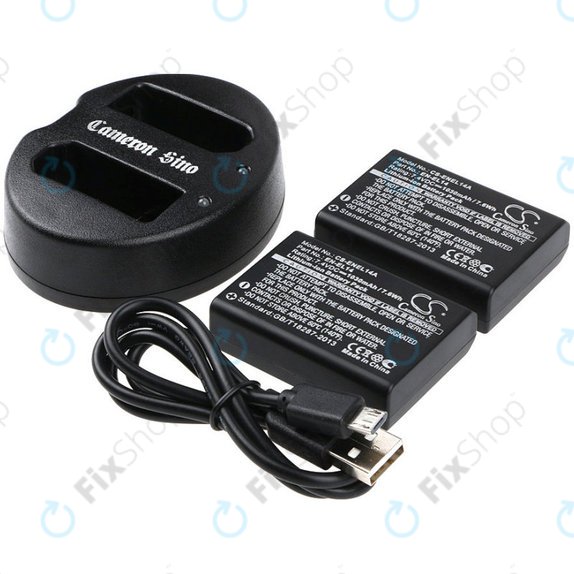 Batteria per Nikon Coolpix P7000, P7700, D3100, D3200, D5100, 1030mAh, Li-Ion, 7.4V, EN-EL14, 2pz con caricabatterie, HQ