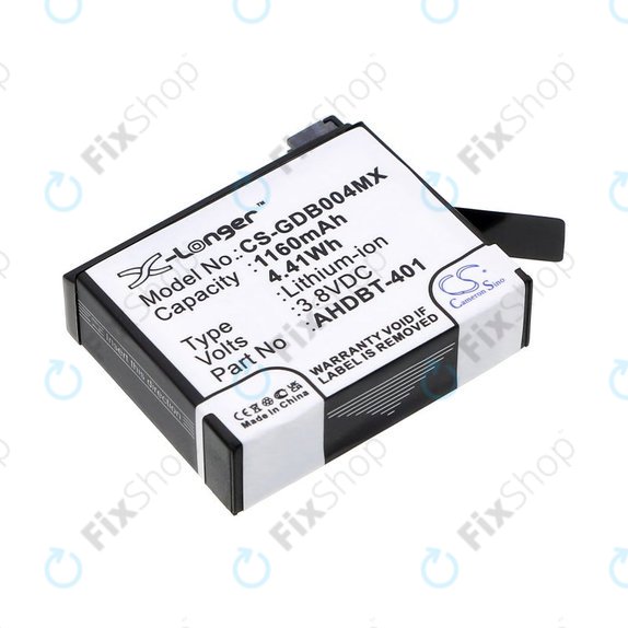 Batteria per GoPro Hero 4, AHDBT-401, Li-Ion, 1160mAh, 3.8V, HQ