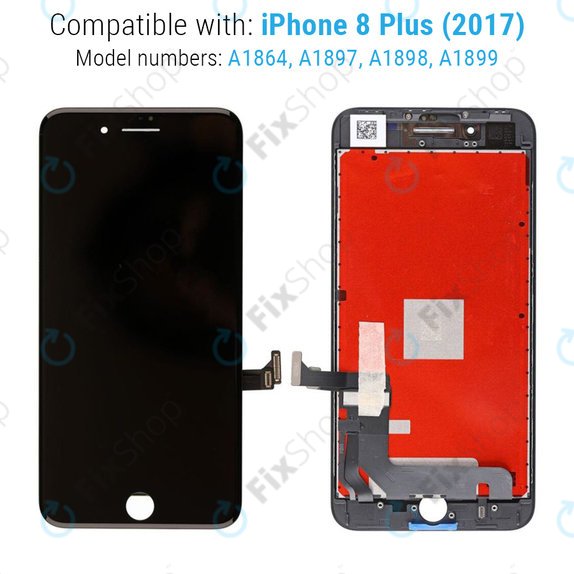 Schermo per iPhone 8 Plus, Black, Vetro touch con cornice